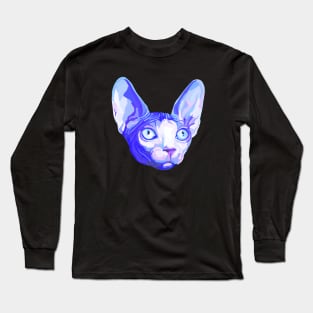 Floating Blue Sphynx Cat Head Long Sleeve T-Shirt